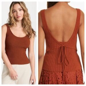 Vince Rust Ribbed Knit Tie-Back Tank Top | Size M New